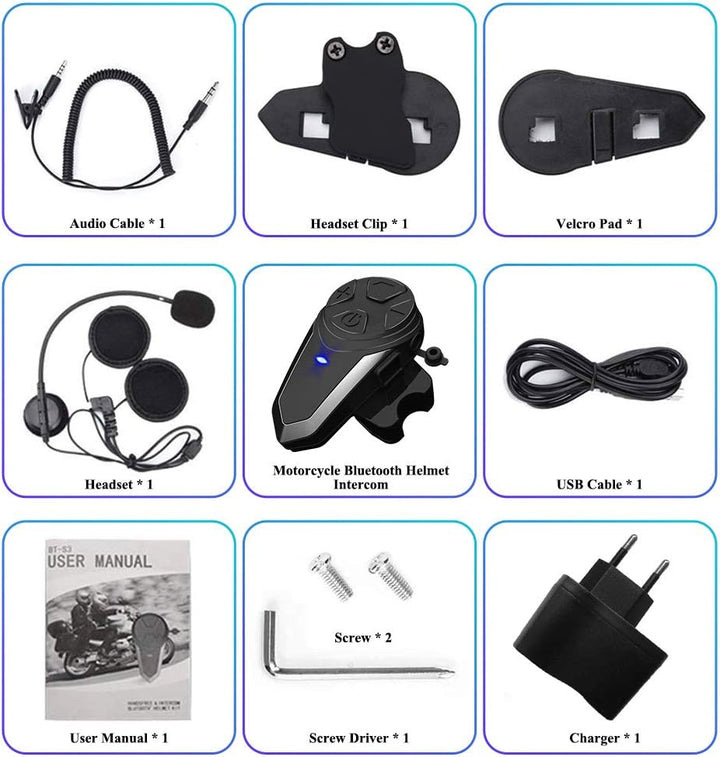 BT-S3 1000m Motorrad-Intercom-Helm-Headset Echtzeit-Kommunikationssysteme Freisprech-FM-Radio wasser