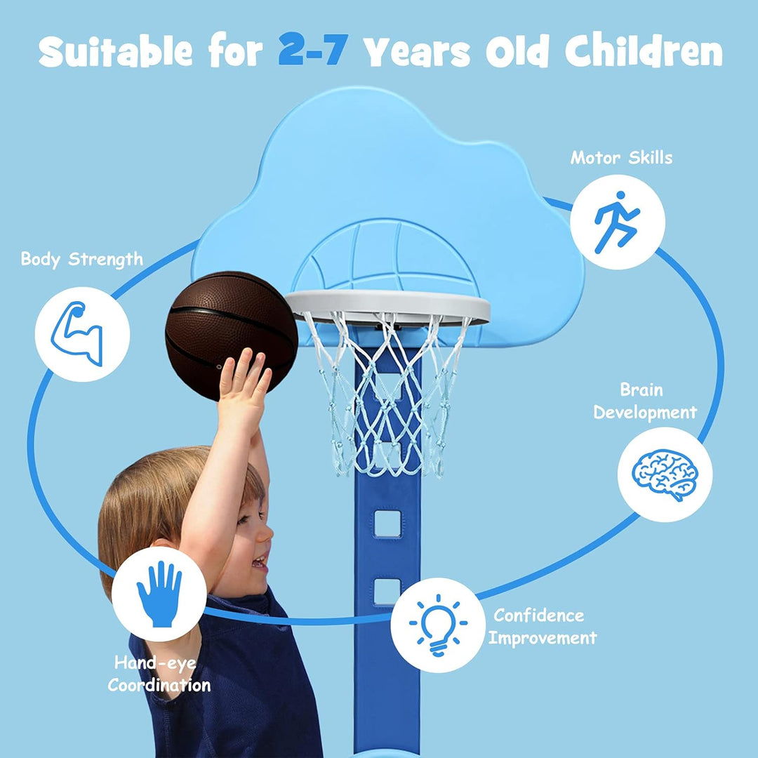 HOMASIS 3 in 1 Kinder Basketballkorb Set, multifunktional Basketballständer mit Fussballtor & Golf i