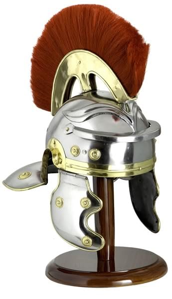 Römischer Centurion Helm, Metall mit Roter Helmbusch, Dekorative Rüstung auf Holzständer