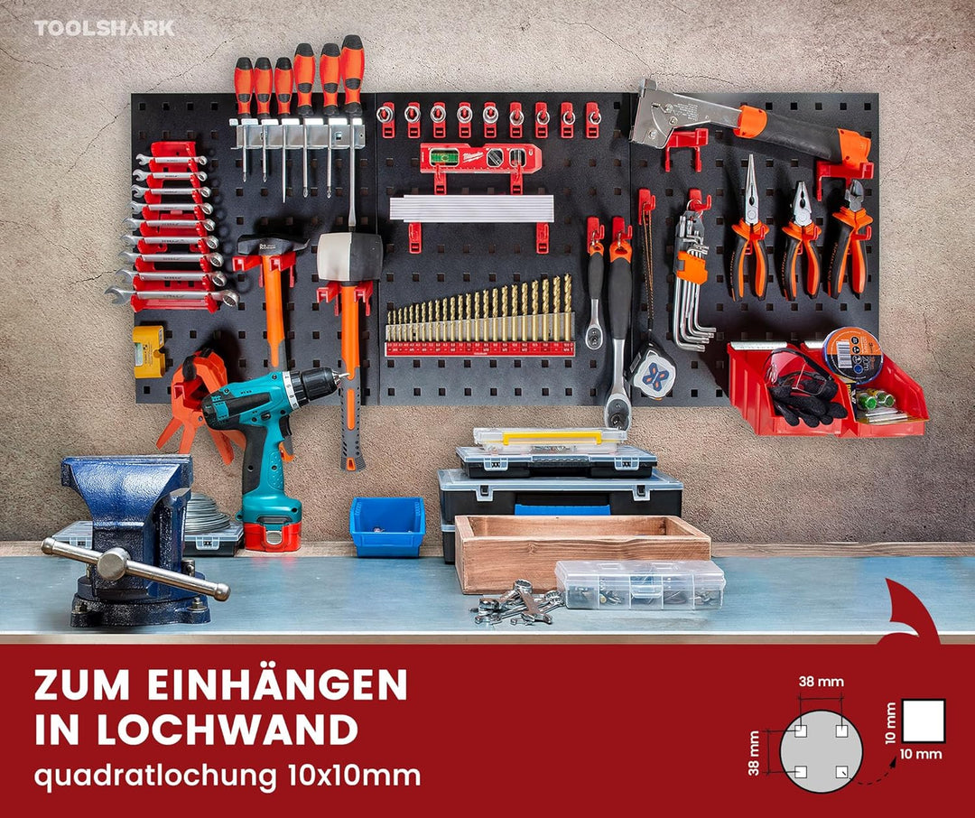 Bohrerhalter leer, aus Edelstahl rostfrei - Organizer für 46 Bohrer, für Lochwand mit Quadratlochung