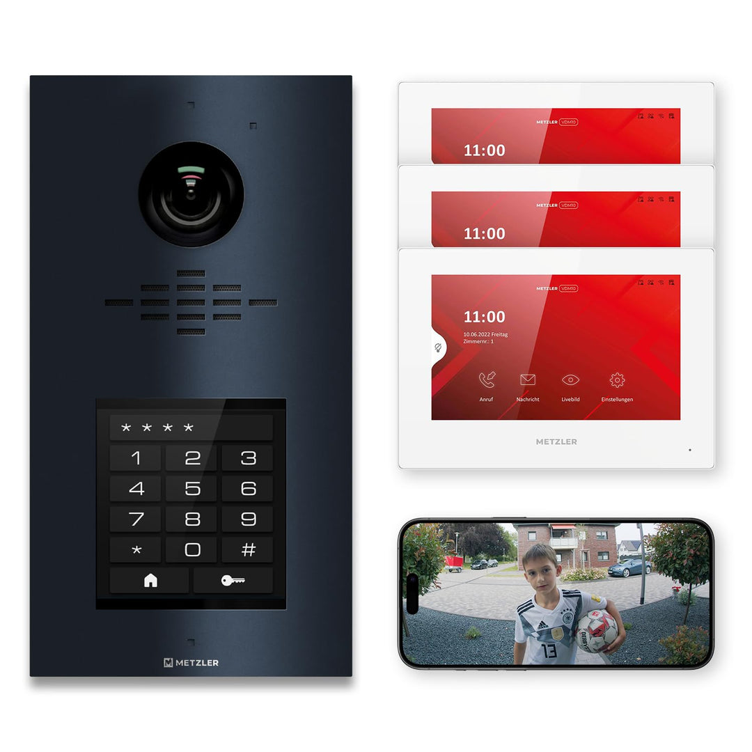 Metzler Video Sprechanlage für 1-500 Parteien Komplett Set - LAN/POE - Türsprechanlage mit IPS Touch