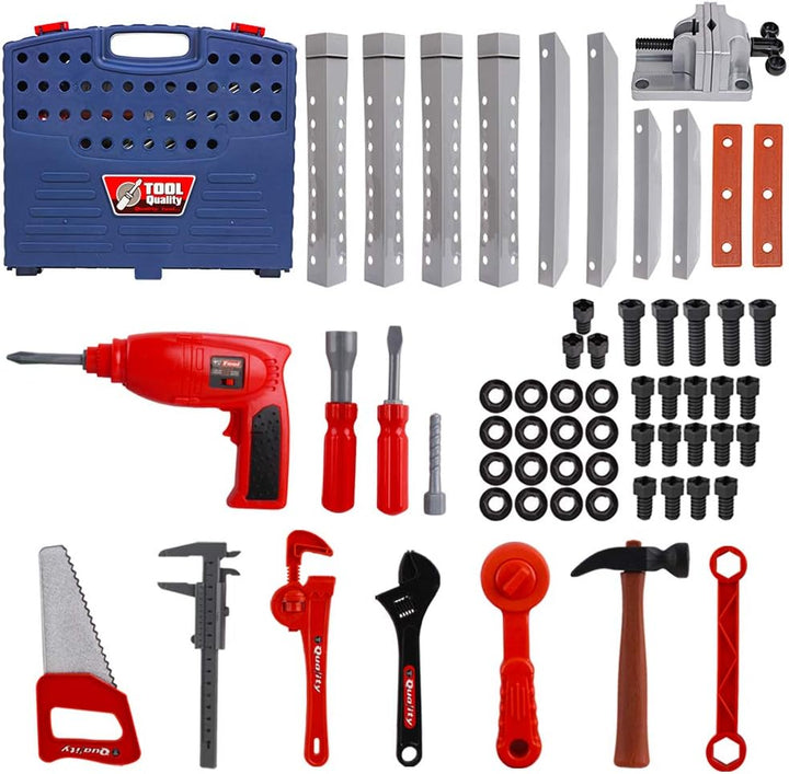 deAO Werkstatt und Werkzeug Carrycase Spielset Mechaniker Werkbank mit Klapp-Design beinhaltet mehre