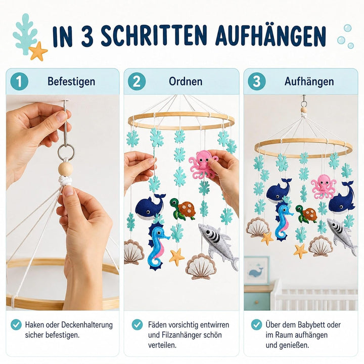 Mobile WaldtiereFilz,Filz Bettglocke,mobile Wickeltisch,Fenster Holz Halterung Meer, Meer