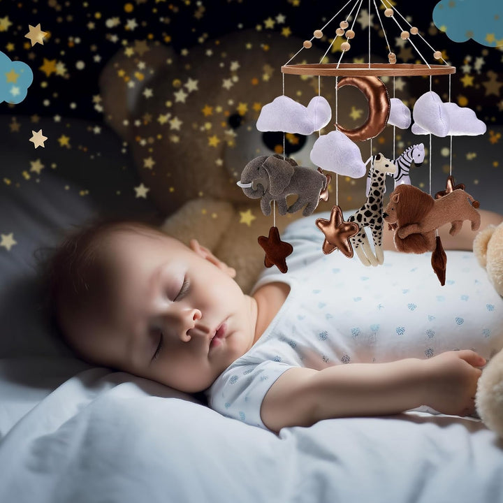 Mobile babybett,Mit gehäkelten Sonne,Monden Sternenund Wolken hängenden Dekorationen,Holz Mobile Bab