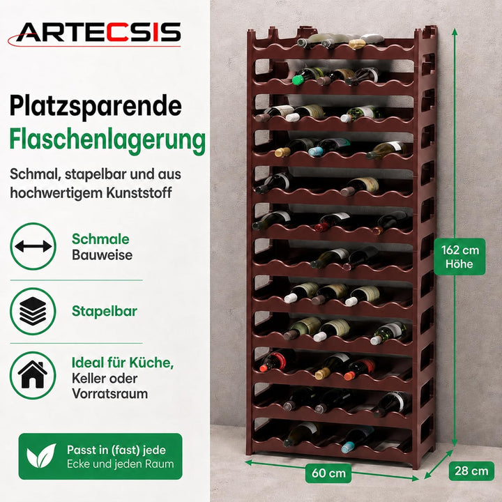 ARTECSIS Weinregal stapelbar Kunststoff für 72 Flaschen, stabiles Flaschenregal in Gastronomie-Quali