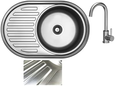 VBChome Einbauspüle mit Armatur 77x55 Leinenstruktur Edelstahl Küchenspüle Spüle Ablagefläche Links