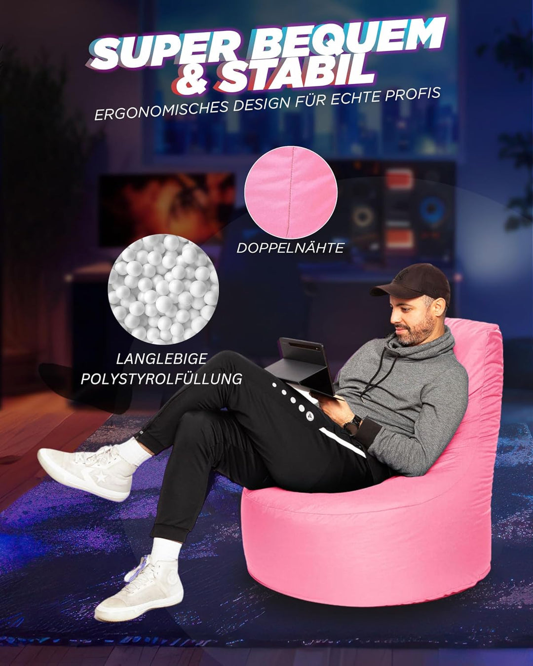 PATCH HOME Gamer Sessel mit Reissverschluss Lounge Kissen Sitzsack Sitzkissen Bean Bag In & Outdoor