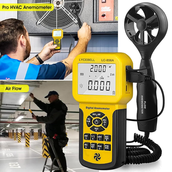 LYCEBELL Digital Anemometer, LC-856A Handheld Windmesser misst Windgeschwindigkeit, Windfluss, Tempe