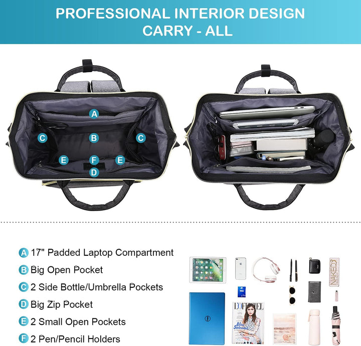 LOVEVOOK Rucksack Damen, Wasserdicht 17 Zoll Laptoprucksack Schulrucksack mit USB Ladeanschluss, Gro