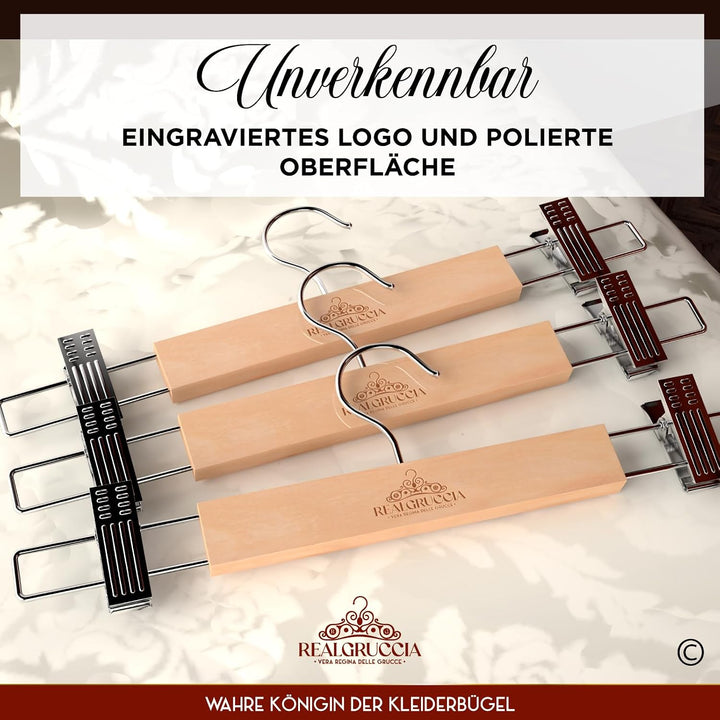 10 Kleiderbügel mit Klammern aus Holz 13x33cm Hosenbügel Röcke Jeans - RealGruccia Polierte Ausführu