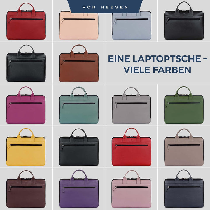 VON HEESEN Leder Aktentasche Laptoptasche bis 16 Zoll aus hochwertigem Nappa-Leder Cognac Braun, Cog