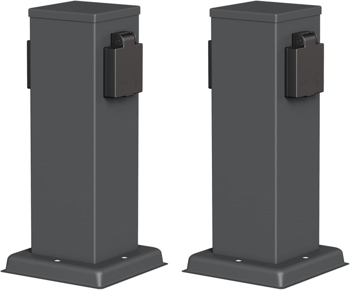 ledscom.de Garten Steckdosensäule POLLY, Outdoor, IP44, 2-fach, anthrazit, eckig, 27 cm, 2 Stk. 2 St