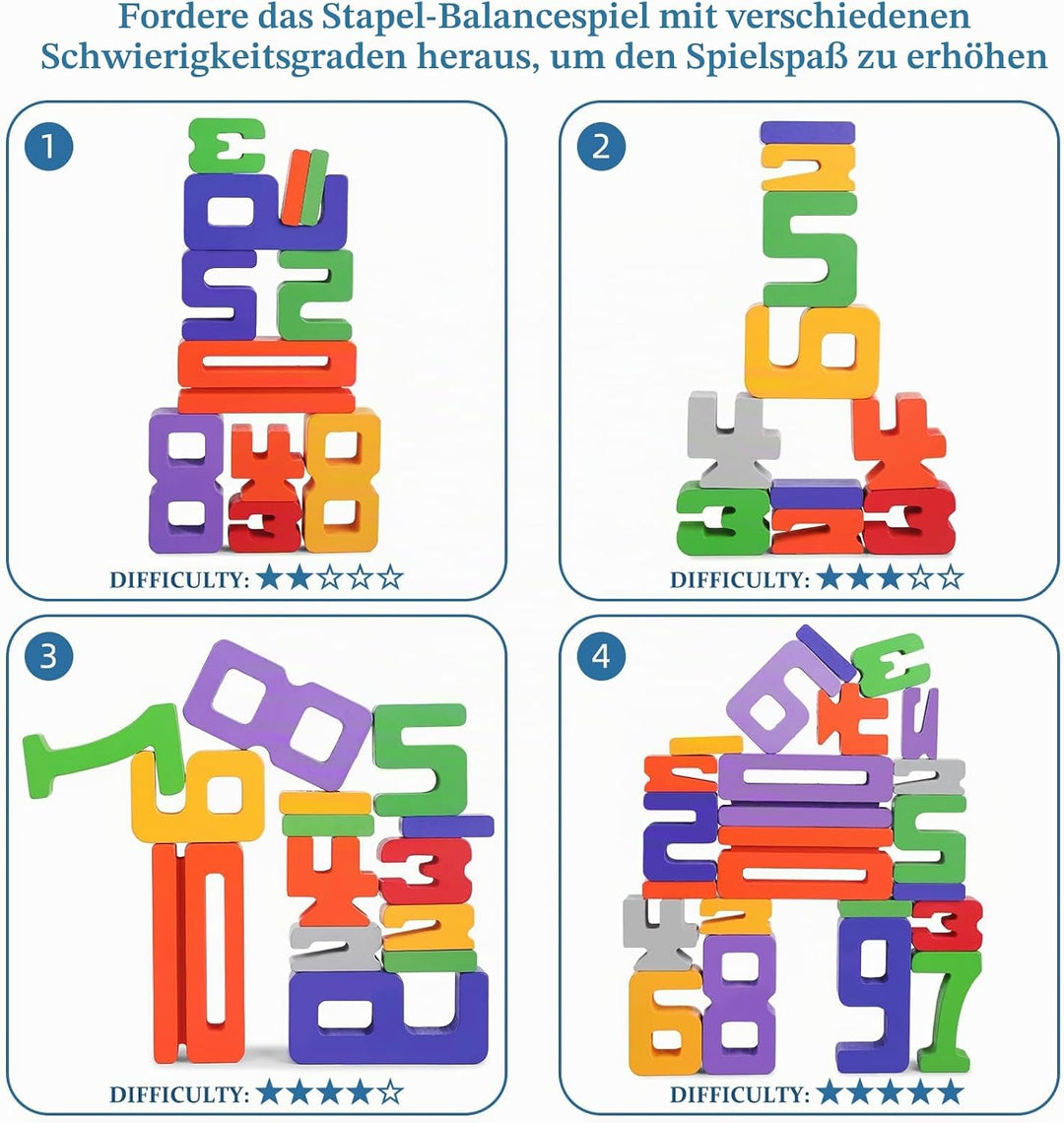 Holz Zahlbausteine, Grosse Ziffernblöcke 1-10, 30 Stück Mathebausteine Zahlenspiele für Kinder, Bild