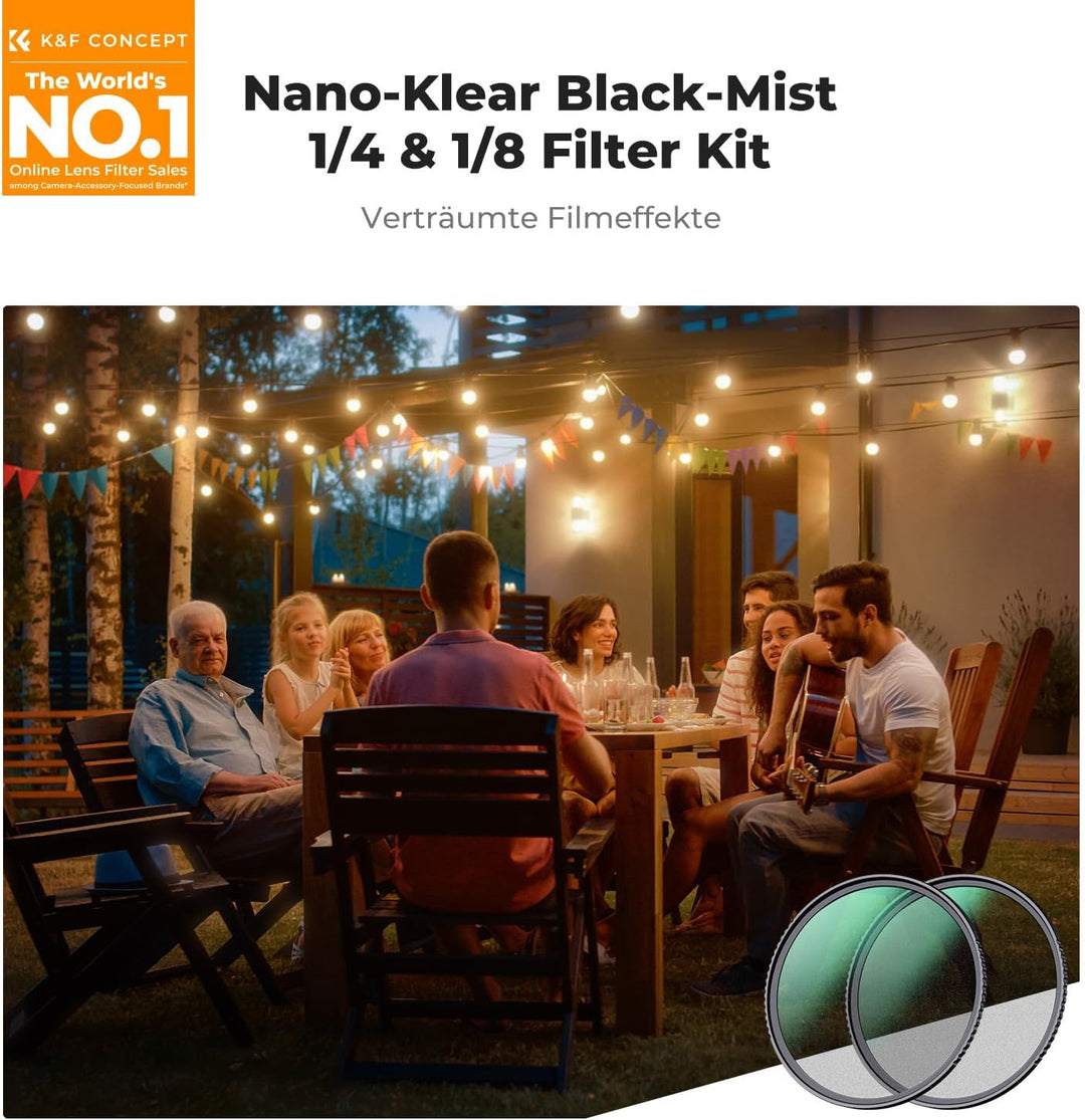 K&F CONCEPT Filter Black-Mist 1/4 & Black-Mist 1/8 Filter, 82mm Black Promist Filtersets Effektfilte
