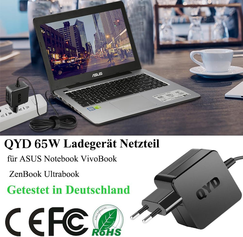 Asus Vivobook Ladekabel,QYD 65W Notebook-Netzteil Ersatz Ladegerät für Asus VivoBook S14 S406UA Zenb