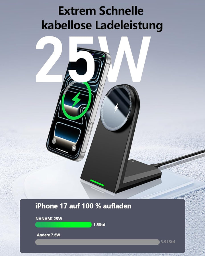 NANAMI 25W Induktive Ladestation Kompatibel mit MagSafe Ladegerät, Schnell Magnetisches Desktop Wire