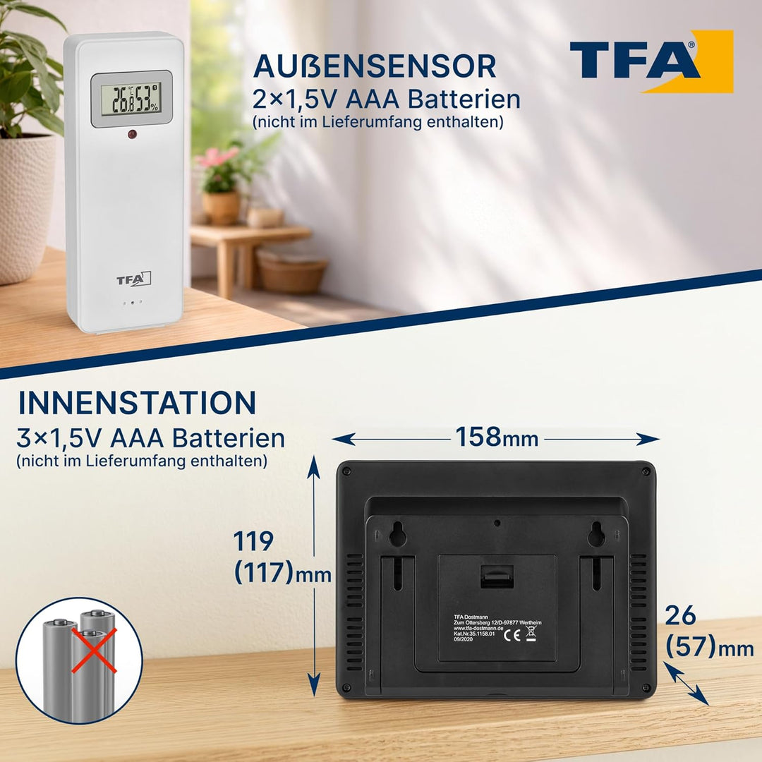 TFA Dostmann Funk-Wetterstation Elements, 35.1158.01, mit Aussensender, Wettervorhersage, deutsches
