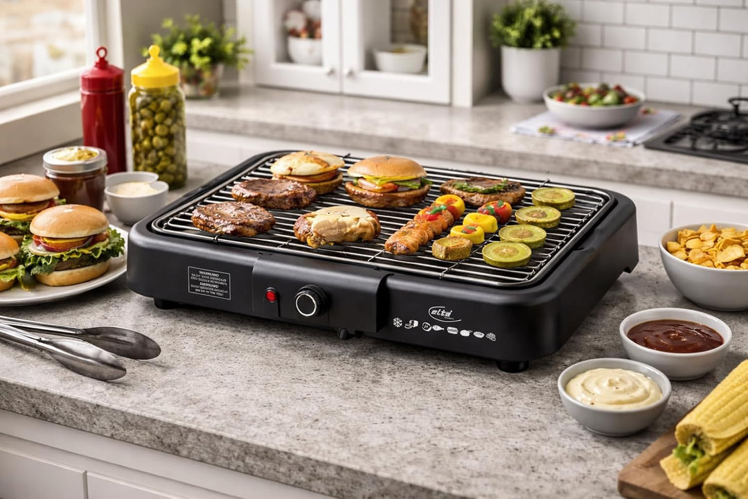 Elektrischer Grill 2000W – Tischgrill für Innen & Aussen – Antihaft Grillplatte – Abnehmbarer Grillr