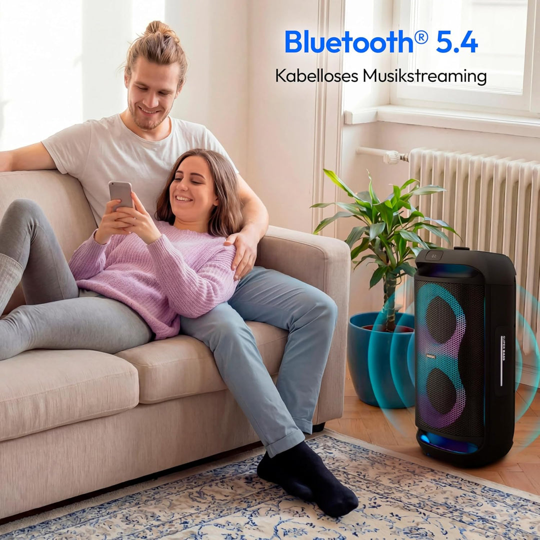 MEDION PE-2 Plus Partybox (Akku, mit Mikrofon, tragbarer Bluetooth Lautsprecher gross, Musikbox, Ver