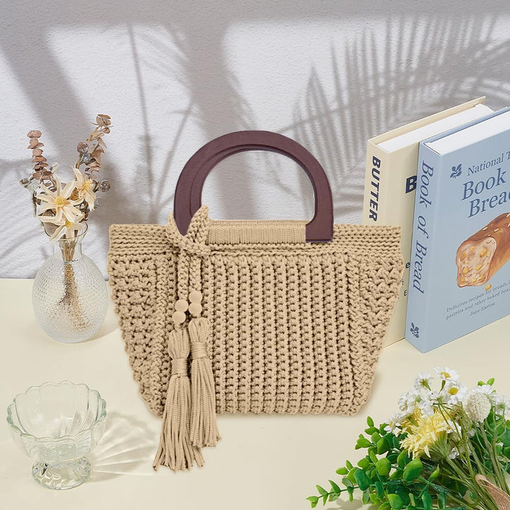 INFUNLY DIY Häkeltaschen Set für Anfänger Erwachsene Khaki Tasche Häkelset mit Schritt für Schritt V