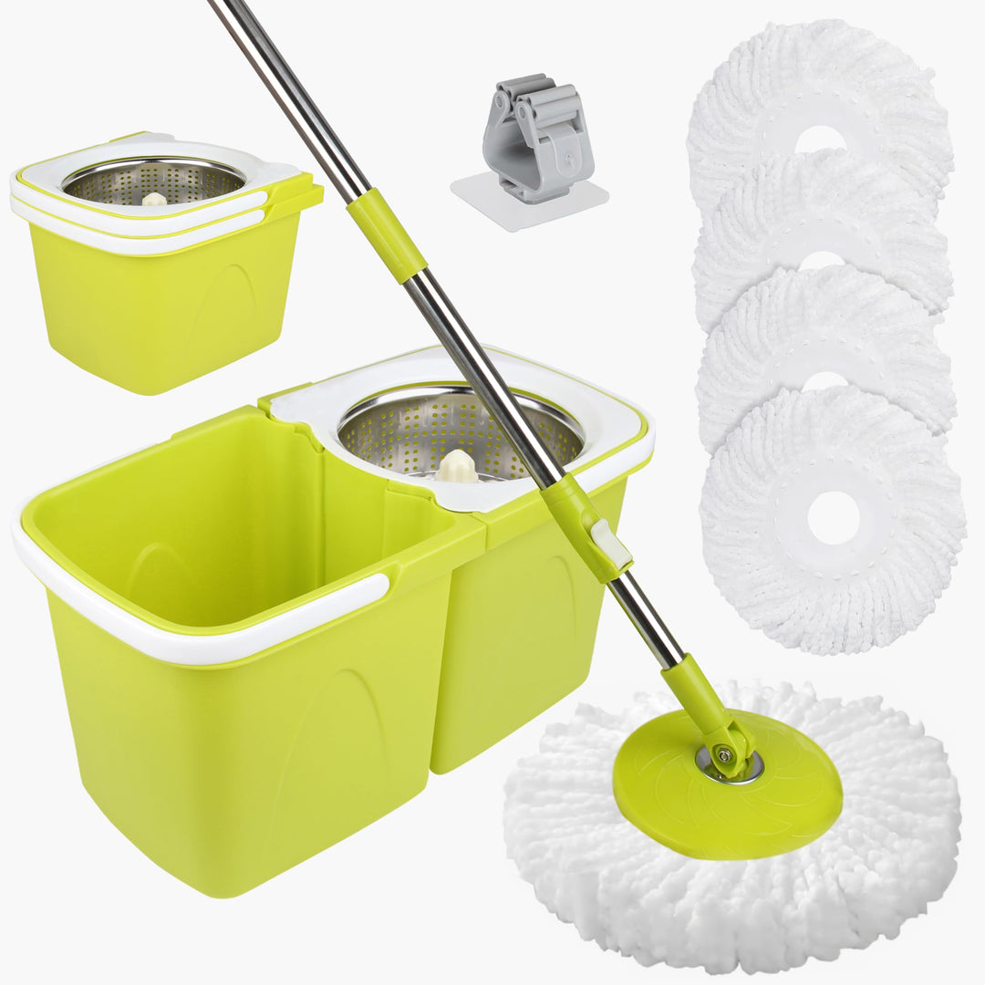 ARSUK Mopp- und Eimer-Sets – 2 separate stapelbare Eimer mit 2 Mikrofaser-Moppköpfen und 360° drehba