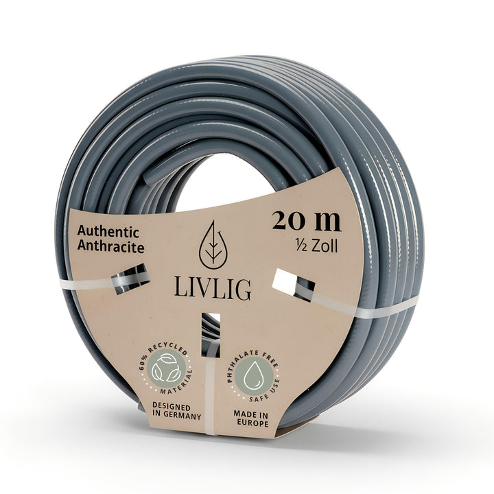 Livlig53 Gartenschlauch 1/2 Zoll, 20m: Wasserschlauch Made in Germany, Recycling-Material, formstabi