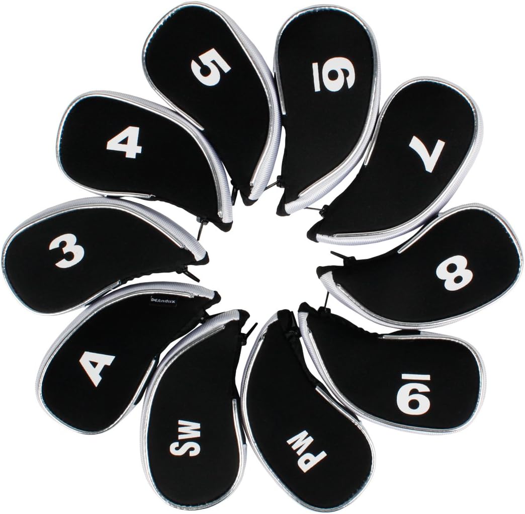 Andux Golfschlägerhauben mit Reissverschluss, 10 Stück Schwarz/Weiss, Einheitsgrösse Schwarz/Weiss