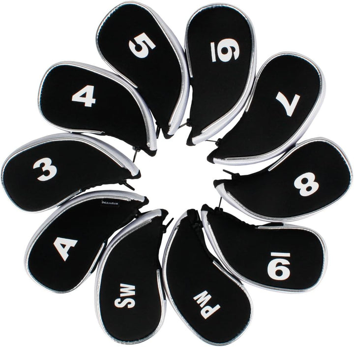 Andux Golfschlägerhauben mit Reissverschluss, 10 Stück Schwarz/Weiss, Einheitsgrösse Schwarz/Weiss