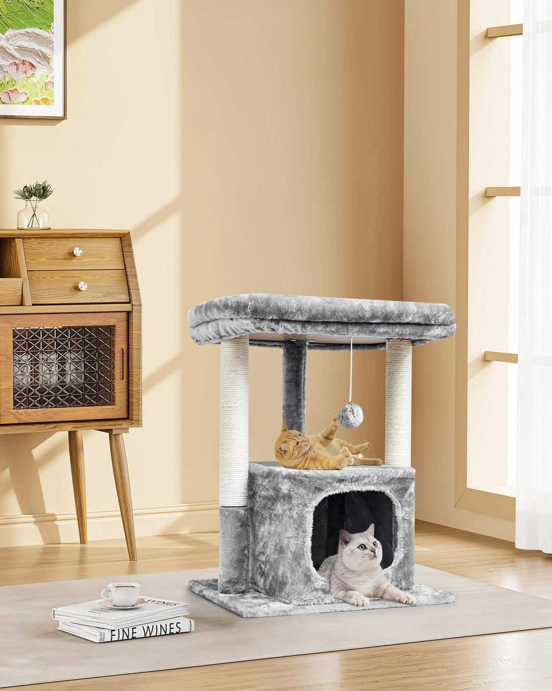 SYANDLVY 68cm Katzenbaum für Indoor-Katzen, Moderne Condo mit Plüsch Perch | Aktivitätsturm mit Krat