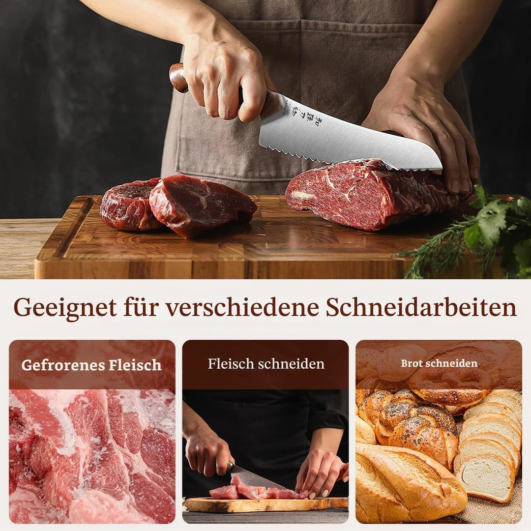 HEZHEN German Stahl Gefriergut Messer Gezahnte Klinge, Profi Küchenmesser für Gefrorenes Fleisch und