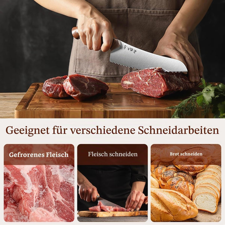 HEZHEN German Stahl Gefriergut Messer Gezahnte Klinge, Profi Küchenmesser für Gefrorenes Fleisch und