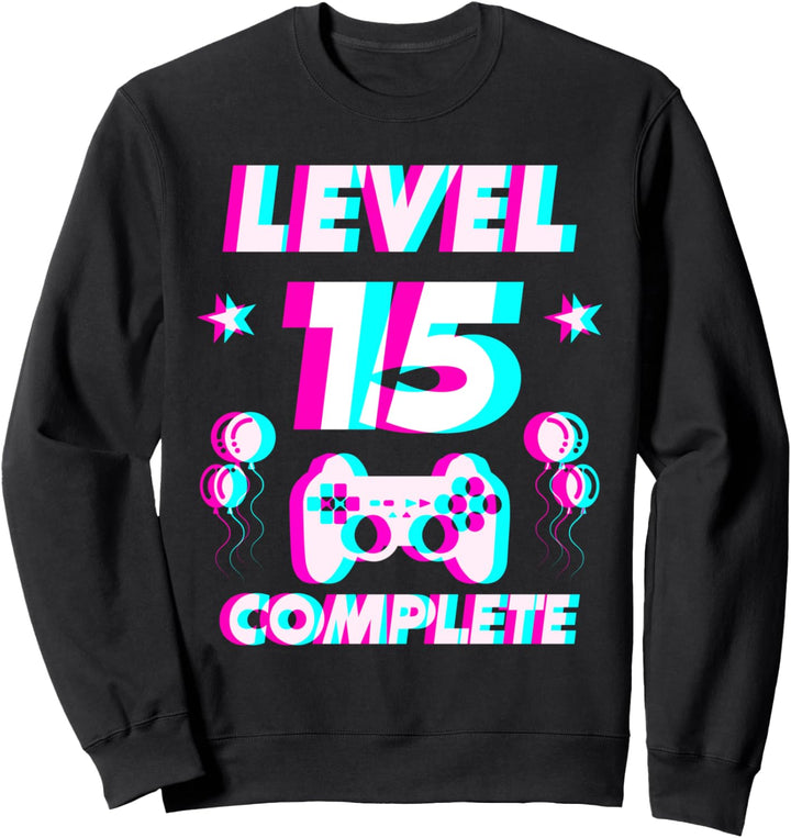 Level 15 Complete 15. Geburtstag - Zocker Gaming Vaporwave Sweatshirt