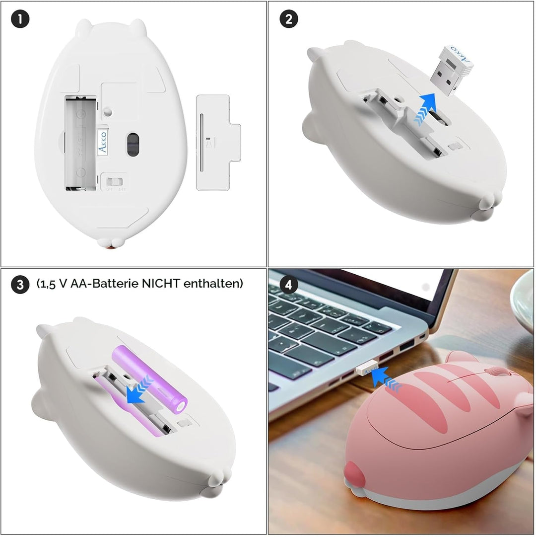 Akko Niedliche kabellose Maus mit Katzenmotiv, rosa Maus, Tri-Mode-Mäuse Bluetooth 3.0/5.0/2.4G USB-