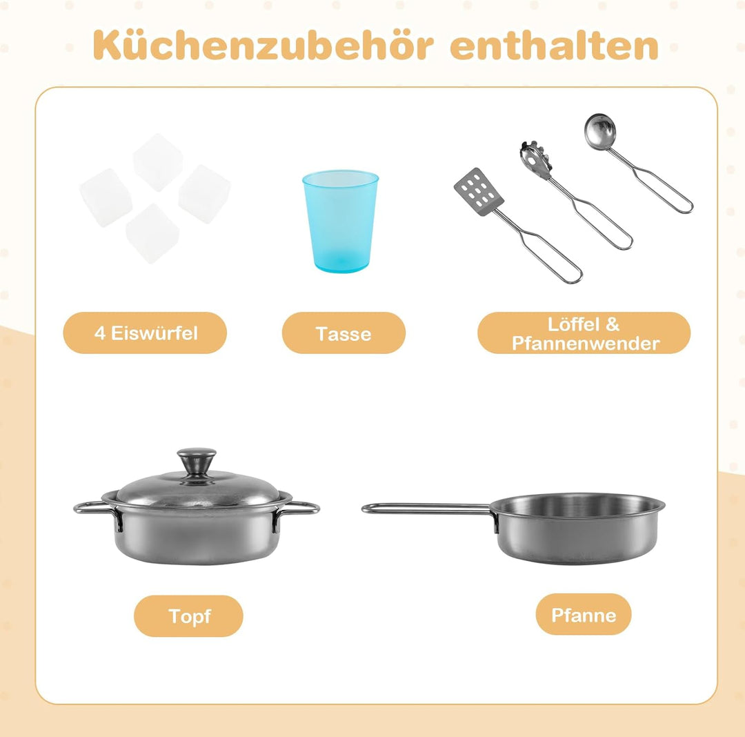 COSTWAY Kinderküche inkl. Zubehör, Spielküche Holz mit Tafel & Mikrowelle & Eismaschine, Spielzeugkü