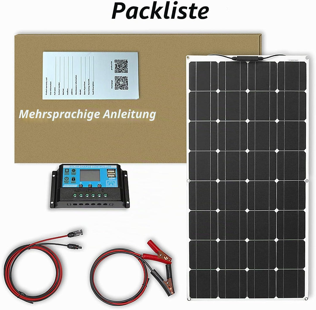 100W 12V Solarpanel Kit Flexible Monokristalline Solarpanel mit 10A Solarladeregler und 3m Solarkabe