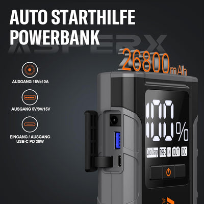 AsperX Starthilfe Powerbank 4500A 12V(Bis Zu Alle Benzin Oder 10,0 L Diesel) Auto Starthilfe Mit LED