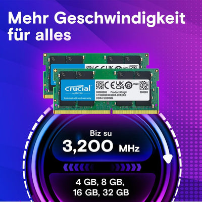 Crucial RAM CT16G4SFRA32A 16GB DDR4 3200MHz CL22 (2933MHz oder 2666MHz) Laptop Arbeitsspeicher 3200M