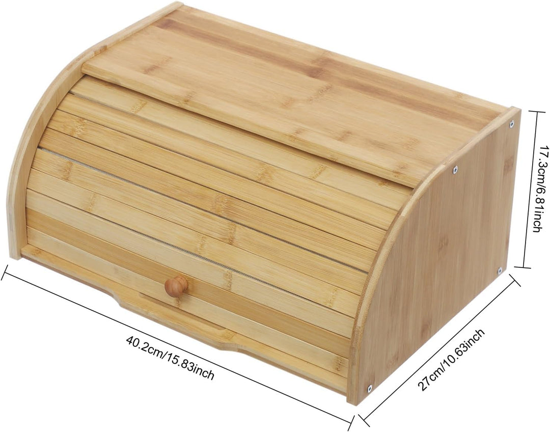 Brotkasten aus Bambusholz, mit Rollverschluss, Holzfarbe, 40,2x27x17,3 cm, Freistehend, Handgefertig