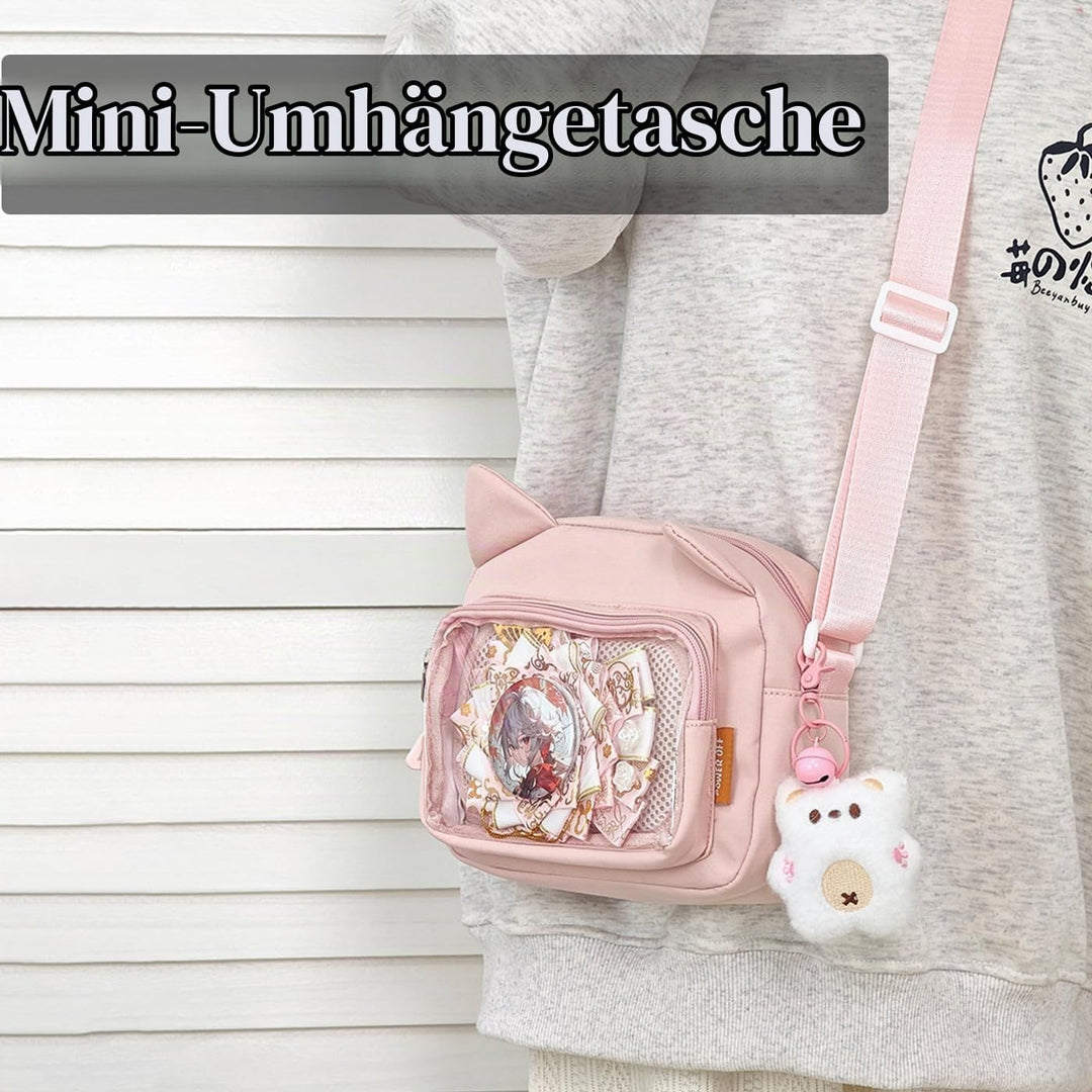Kleine Ita Messenger Tasche für Damen, Kawaii Crossbody Tasche mit transparentem Pins Display-Fenste