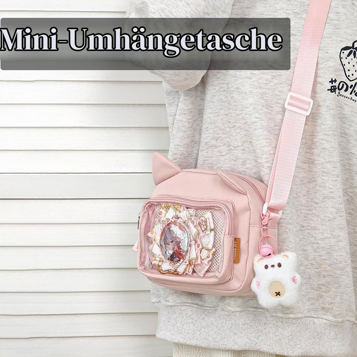 Kleine Ita Messenger Tasche für Damen, Kawaii Crossbody Tasche mit transparentem Pins Display-Fenste
