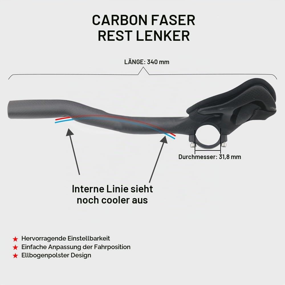 Alfa Pasca Triathlon Lenkeraufsatz Aero Triathlon Lenker Carbon 340mm Triathlon Fahrrad Lenker 3K Ma