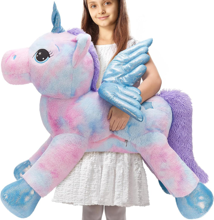 MorisMos Einhorn Kuscheltier gross XXL mit flügel, 110cm riesen Einhorn Stofftier Plüschtier, Gesche