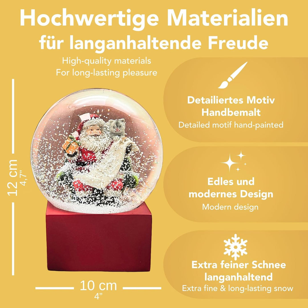 Schneekugel Weihnachten | Weihnachtsmann Geschenkeliste | Sockel rot | Höhe: 12cm Breite 10 cm | 202