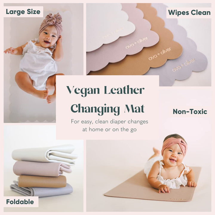 AVA + OLIVER Wickelauflage aus veganem Leder – tragbare, abwischbare, wasserdichte Mehrzweck-Wickela