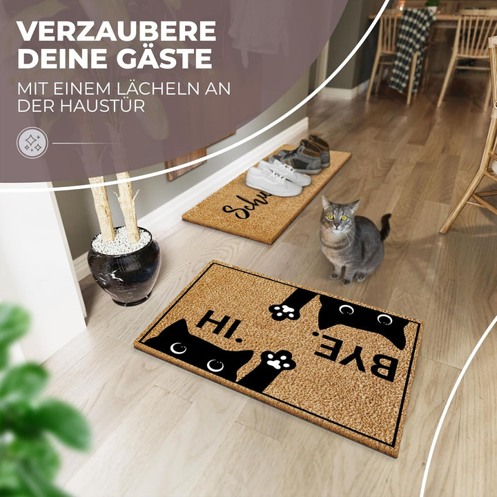 ElbFuchs Katzen-Fussmatte Kokos 60x40cm Hi & Bye Katze I Extra langlebige & rutschfeste Kokosmatte f
