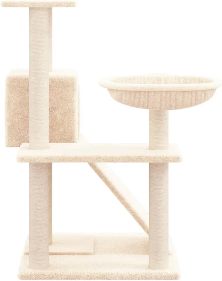 Kratzbaum mit Sisal-Kratzsäulen Creme 82 cm Stabiler Kletterturm für Katzen mit Hängematte, Höhle, L
