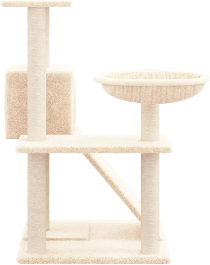 Kratzbaum mit Sisal-Kratzsäulen Creme 82 cm Stabiler Kletterturm für Katzen mit Hängematte, Höhle, L