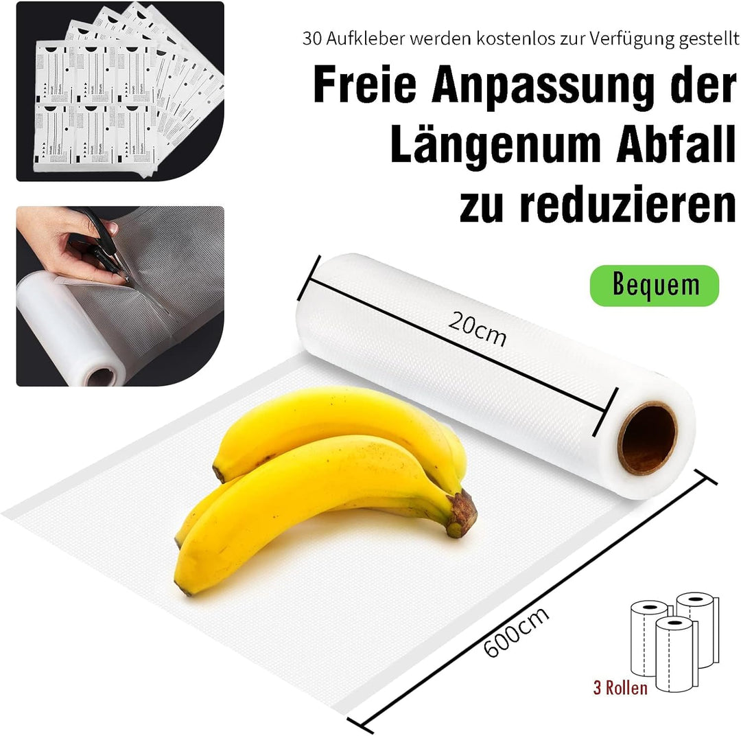 Vakuumierbeutel 170µm 20 x 600 cm / 3 Rollen für alle Vakuumiergeräte, Vakuumrollen für Lebensmittel