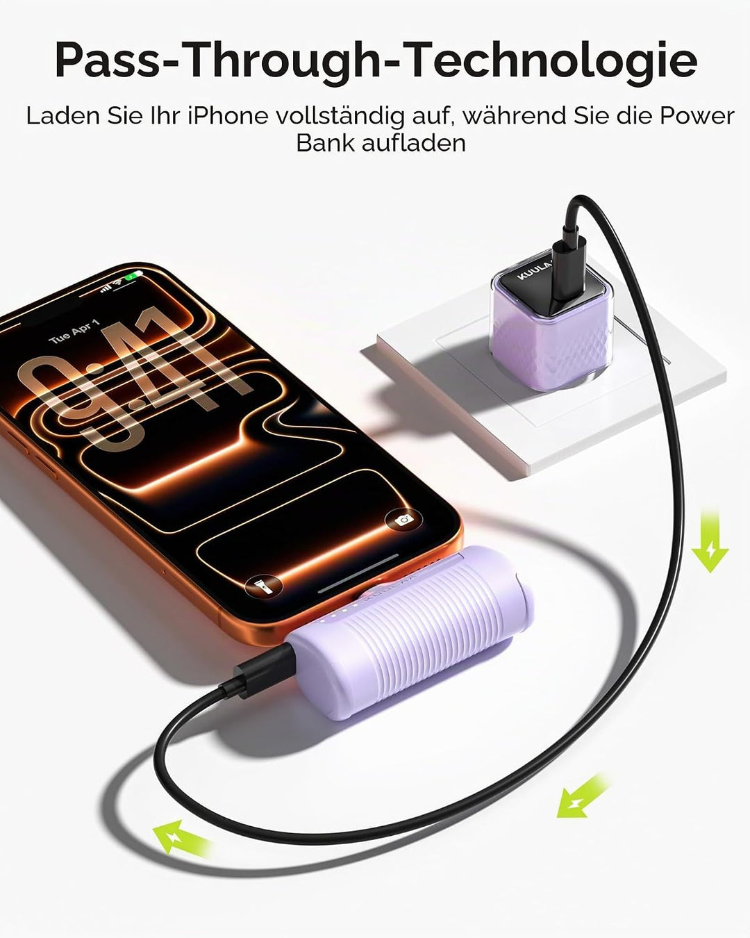 Kuulaa 2 Stück Power Bank USB C 4500mAh, Mini Externer Akku, Schnelles Aufladen Type C Powerbank ohn