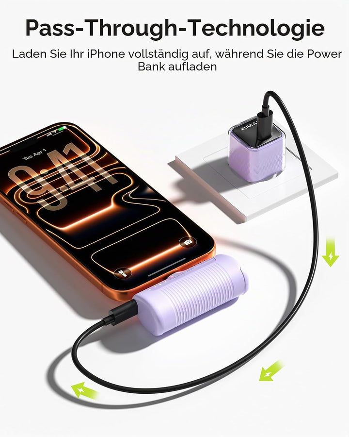 Kuulaa 2 Stück Power Bank USB C 4500mAh, Mini Externer Akku, Schnelles Aufladen Type C Powerbank ohn